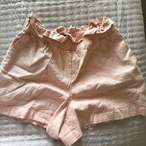 Express High Waist Ruffle Shorts in Light Pink